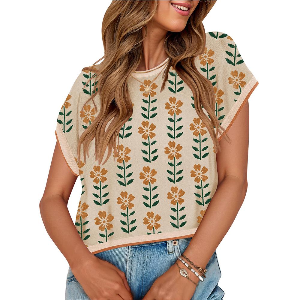 Summer Short Sleeve Round Neck Knitted Sweater