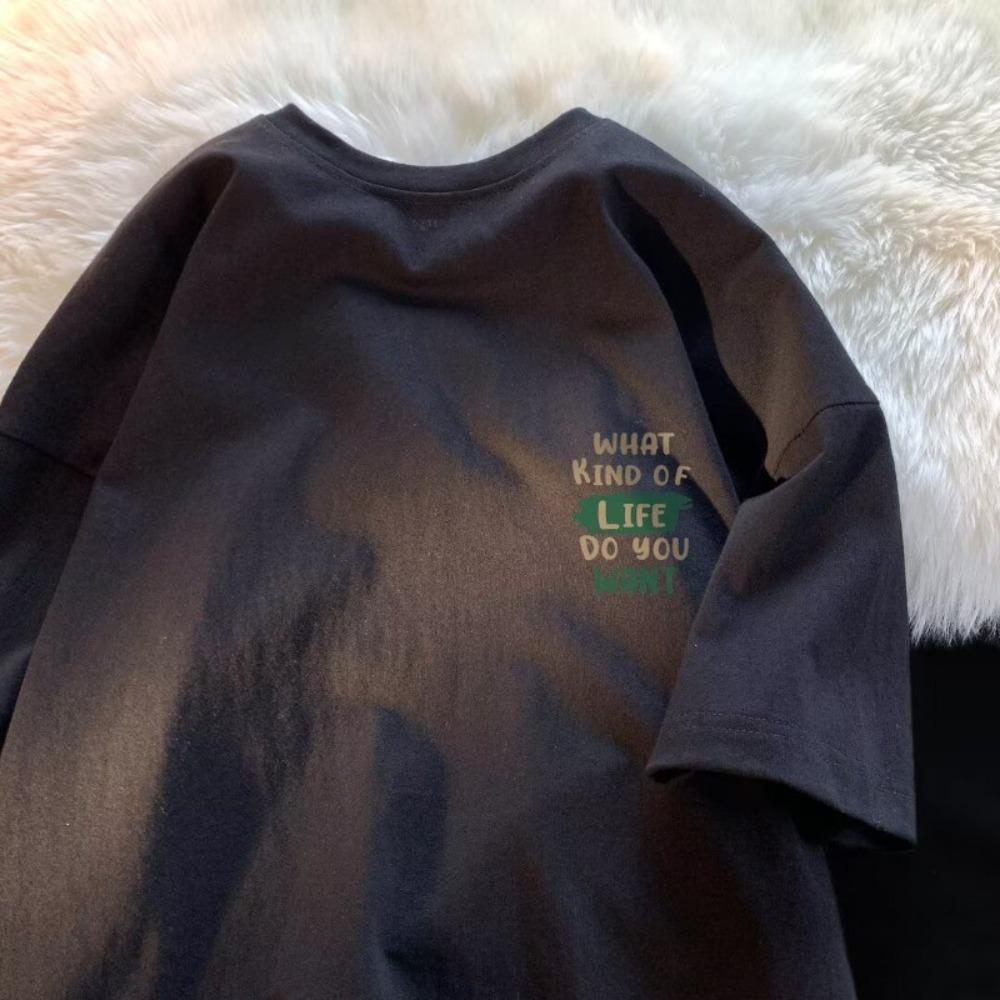 

Japanese Minimalist Letter Print Lazy Top Unisexs Breathable Short Sleeved Loose Oversized Tshirt Women Clothes Women T Shirt S