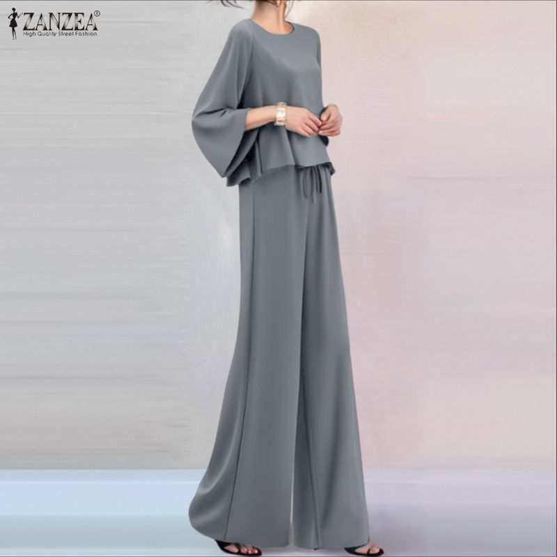 ZANZEA Women 3/4 Sleeve Blouse and Pants Casual Two Piece Suit Sets