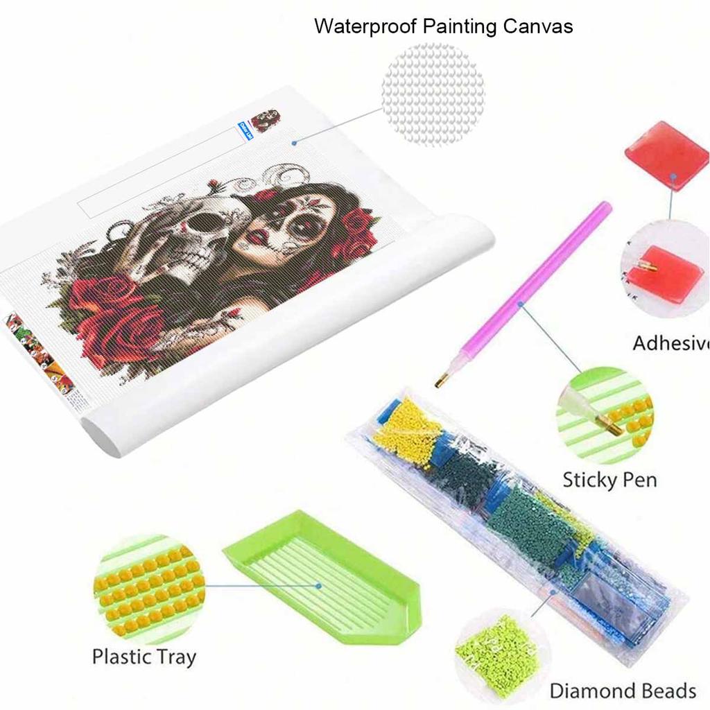 DIY Diamond Painting Canvas Day of The Dead Sugar Skull Rose Woman Pattern 5D Rhinestone Art Kit for Home Wall Decor Supplies