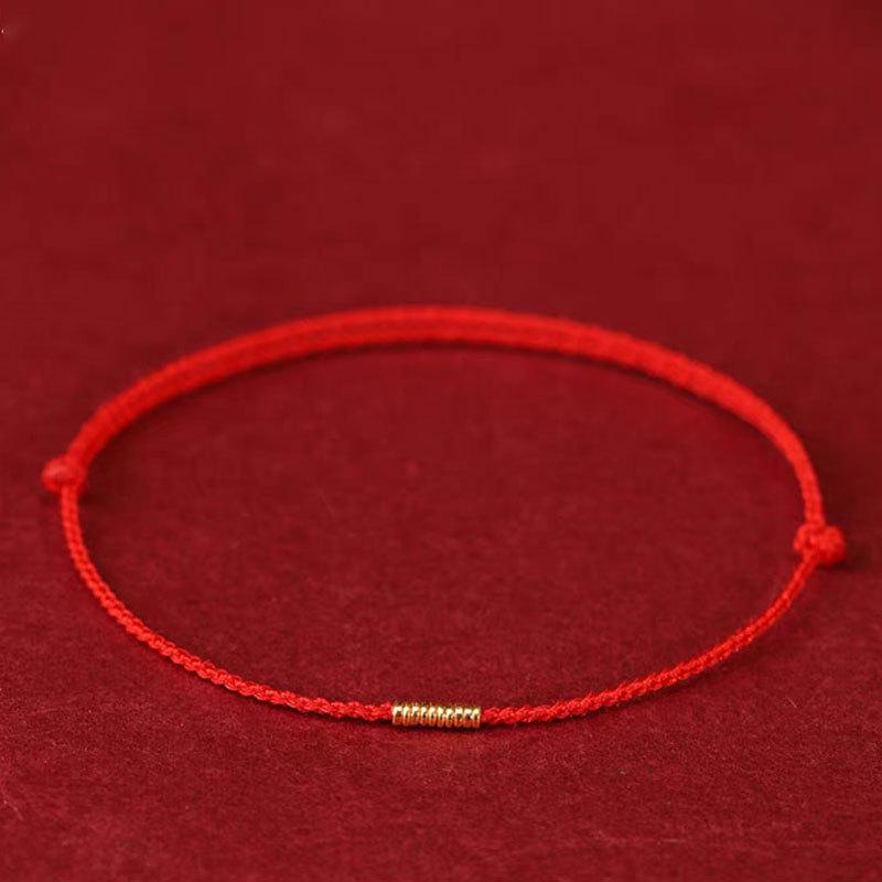 Gold 999 Five Blessings Peace Buckle Bracelet with Good Luck Bead & Zodiac Charm On Red String - Perfect Gift for Girlfriend