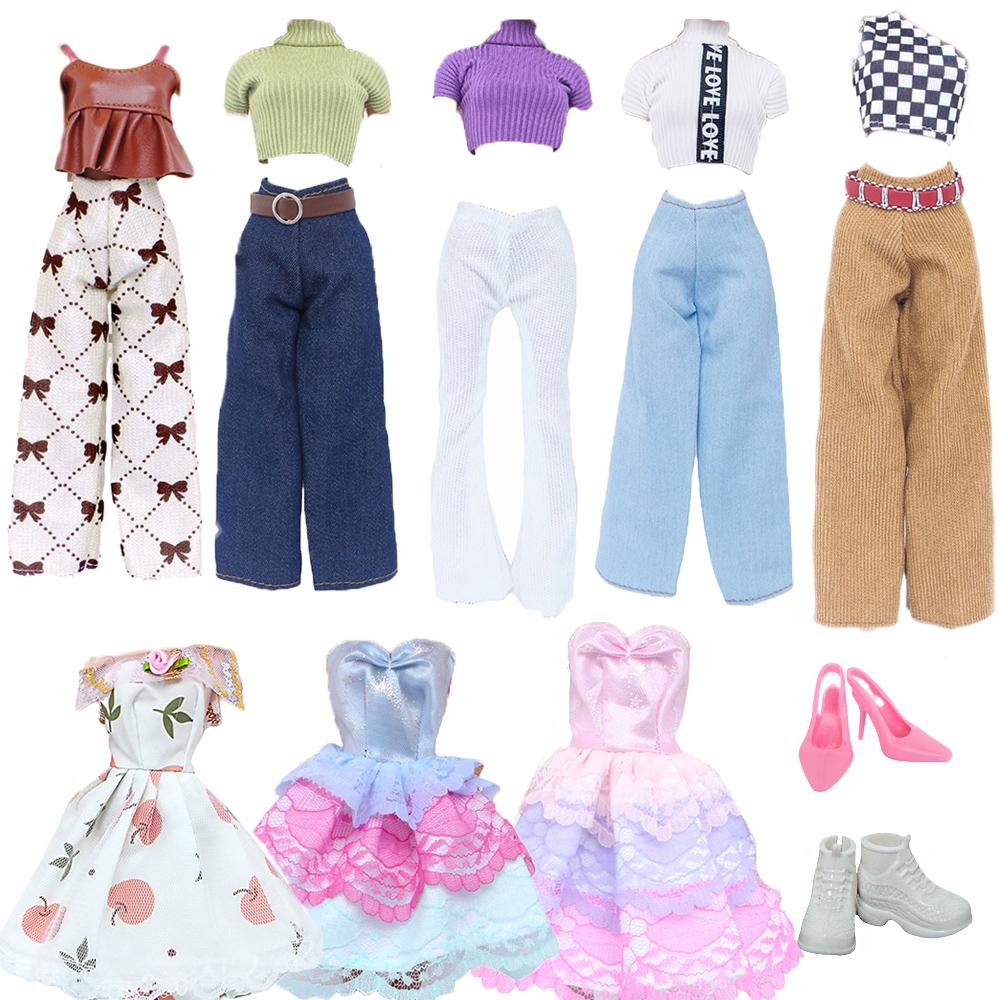 Fashion Doll Dress for Barbie Doll 11.5'' Girl Doll Outfit Tops and Pants with High Heels Shoes Boots Kids Play Gift Accessories Toy