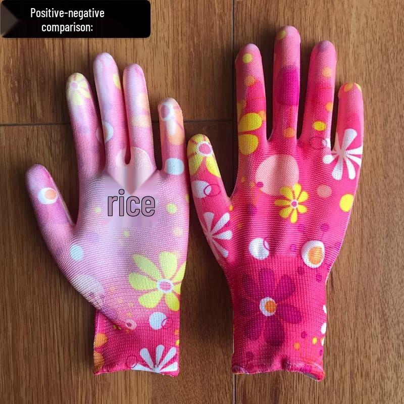 

Цветочные износостойкие нескользящие рабочие перчатки из полиуретана Model 8 - Red Begonia Palm Coating