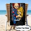 Custom Name Chucky and Tiffany Microfiber Beach Towel Super Soft & Absorbent for Bath, Beach, Travel  Bath Time Accessory, Fan gifts