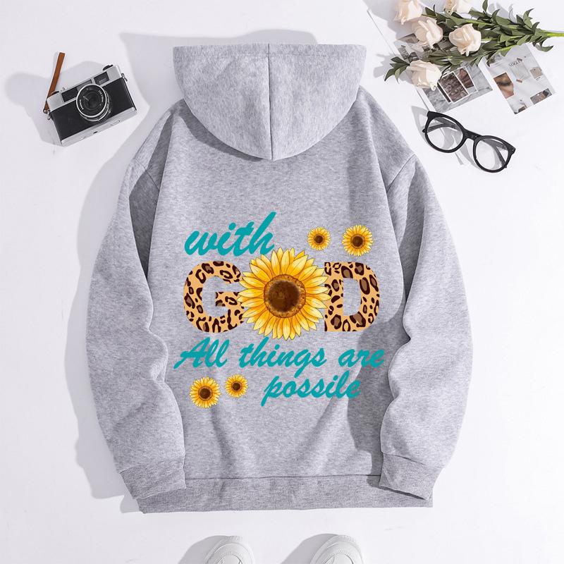 Women's Hooded Fashion Print Sweater with Wrap Collar and Velvet Lining for Autumn/Winter European & American Style