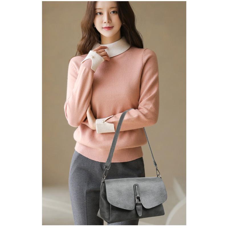 Damen Umhängetasche mit Klappe aus strukturiertem Leder Lässige Schultertasche