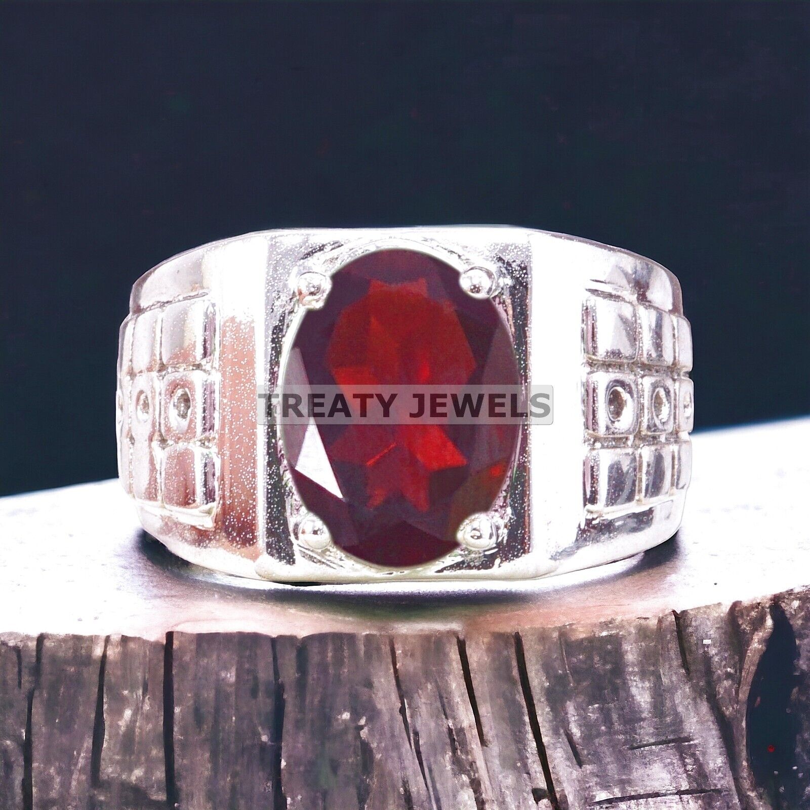 

Garnet Oval Cut Gemstone With 925 Sterling Silver Ring For Men s #A342 JL375617477467 4-16 US срібний