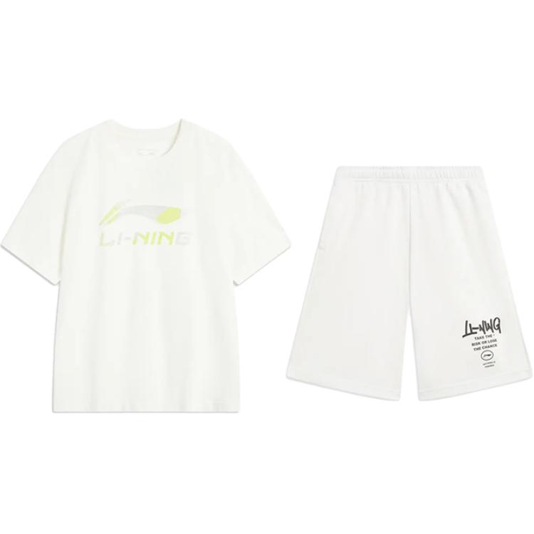 

Li-Ning Модный трендовый универсальный пуловер с принтом букв, футболка с коротким рукавом и шорты, повседневный спортивный комплект, унисекс, комплекты AHSV161-1+AKST593-7 XXL