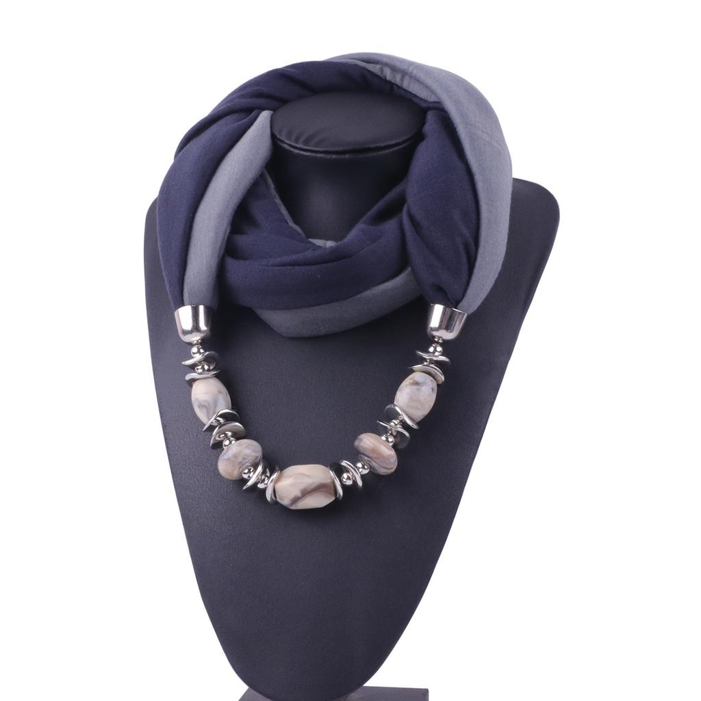 Elegant Polyester Infinity Scarf with Beaded Necklace – Women’s Fashionable Solid Color Neck Wrap