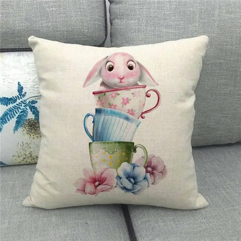 Easter Decor Pillow Covers 45x45cm Cartoon Bunny Eggs Printed Cushion Cover Spring Holiday Party Decorative Pillowcase for Couch