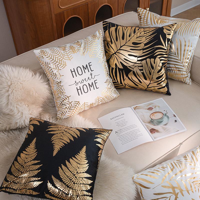New Hot Stamping Pillow Cover Gold Leaf Letter Print Pillow Cover Short Plush Living Room Bedroom Cushion Cover