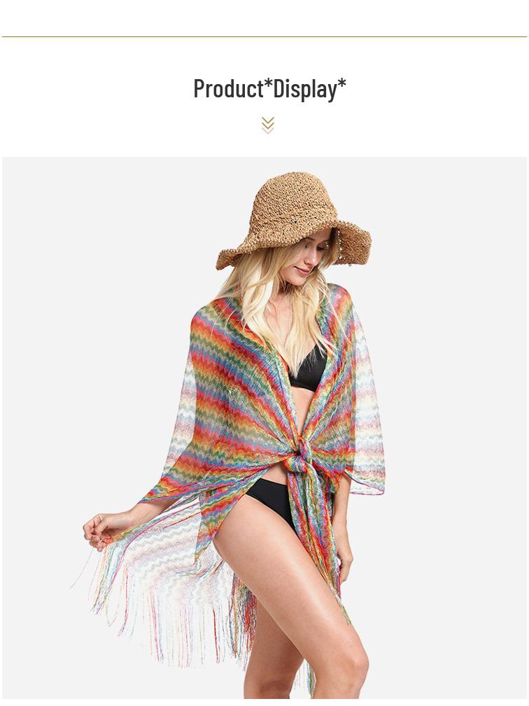Women's Tassel Cardigan Beach Cover-Up Shawl: Sun Protection Bikini Cover, European & American Style, Hollow Out Design