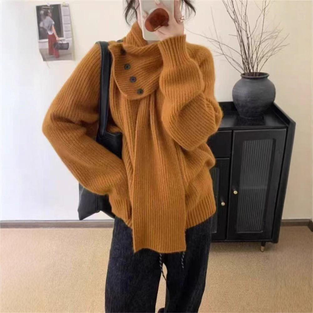 Women's Korean Style Detachable Neck Warmer Sweater: Trendy Winter Knitwear Design