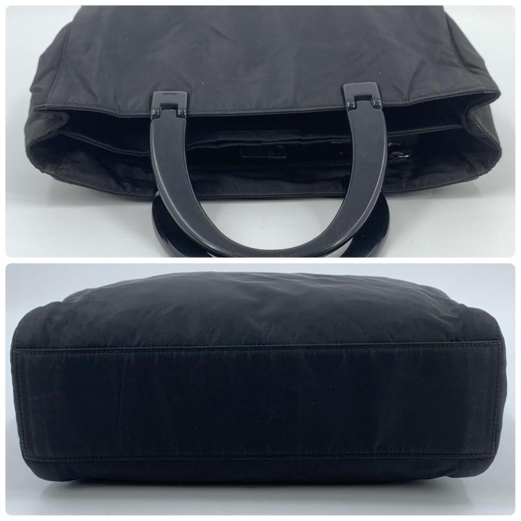 PRADA Handbag Tote Bag Tessuto Nylon Plastic Handle B8363 Black Triangle Logo Plate White Tag