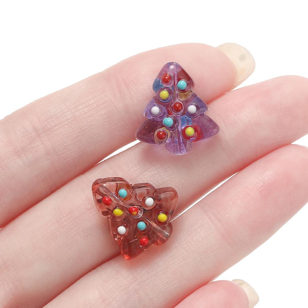 2pcs 15x16.5mm Glass Beads Colorful Christmas Tree Spacer Bead for Keychain Christmas Decoration DIY Jewelry Making Accessories