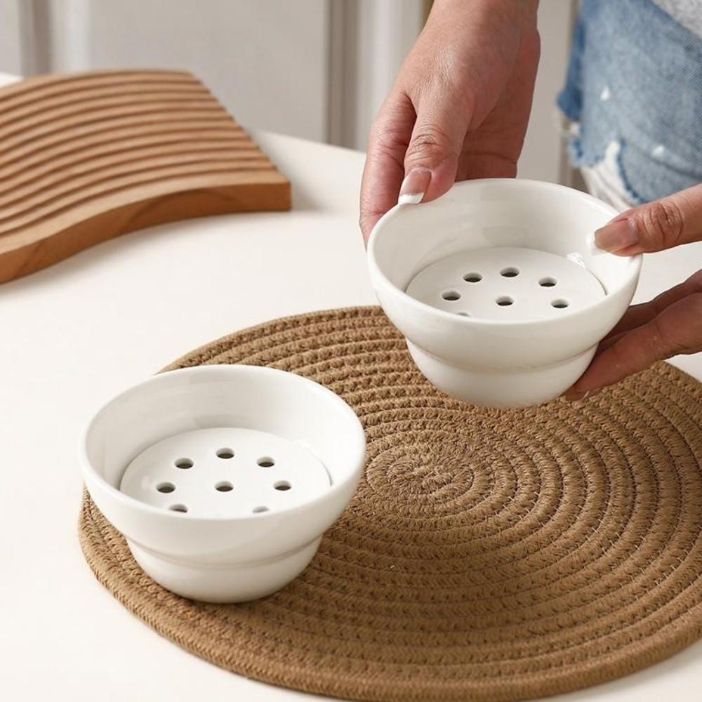 Ceramic Dipping Sauce Bowl Creative Double-layer Filter Soup Bowl Hot Pot Drip Oil Bowl  Home