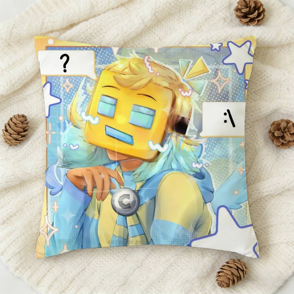 MUSIC Game GGeometry Dash Doublesided Printed Square Decorative Cushion Cover for Sofa Living Room Home Decor