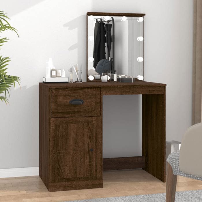 VidaXL Coiffeuse avec LED, Table de Cosmétique avec Miroir, Coiffeuse de Maquillage avec Rangement, Meuble de Chambre à 816775