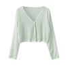 Women's Summer Lace-Trim V-Neck Ice Silk Cardigan - Airy, Loose, Long Sleeve Sun Protection Top
