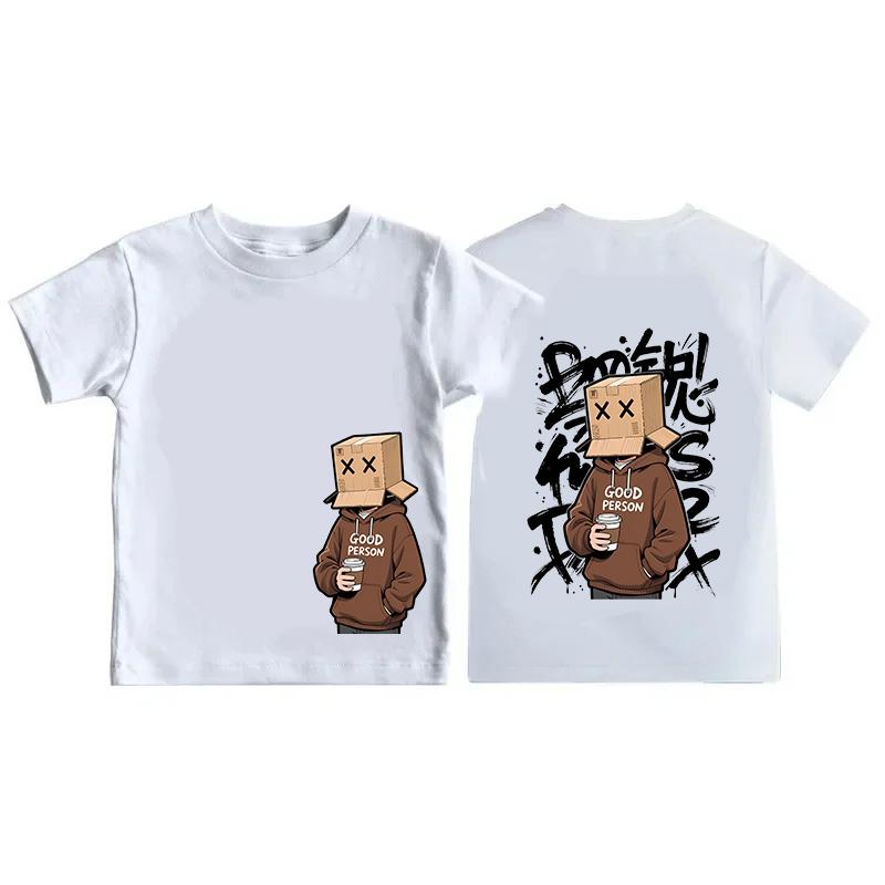 American Summer Kids Cartoon Character Letter Graffiti Print Comfortable and Breathable Round Neck Tshirt Outdoor Street Top