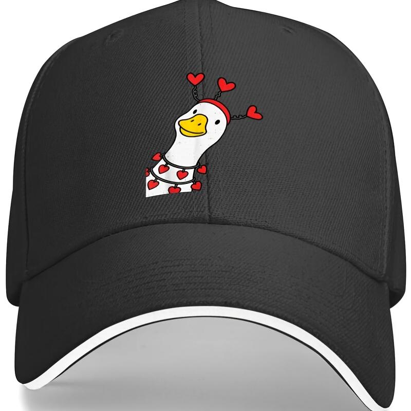 Cute Goose Hearts Valentine Baseball Cap Adjustable Polyester Breathable Casual Baseball Hat Unisex