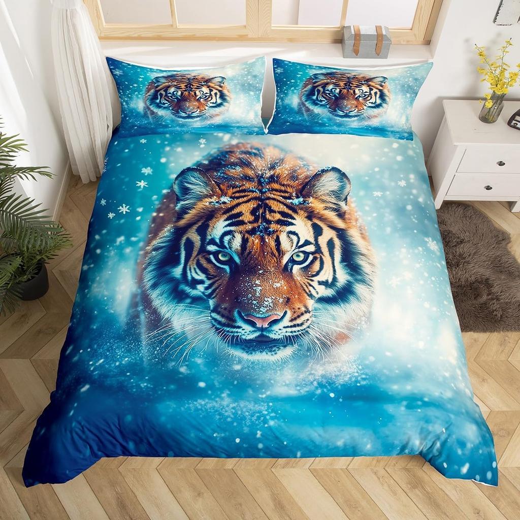 Tiger Duvet Cover Set Twin Queen for Boys Girls Wild Animal Print Bedding Set Soft Microfiber Comforter Cover with 2 Pillow Sham