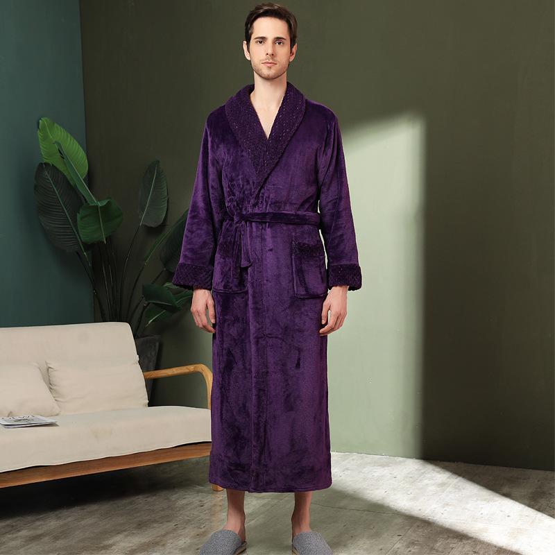 Women's & Men's Double-Sided Thick Coral Fleece Bathrobe - Long, Ankle-Length, Ideal for Autumn & Winter