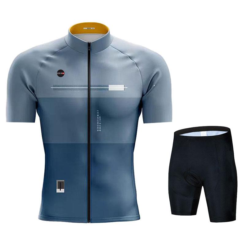 Gobikful Ensemble Maillot de Cyclisme Manches Courtes Vêtements de Vélo 2026 Été Homme Bleu Maillot VTT Ciclismo Ensemble Cuissard à Bretelles Vélo