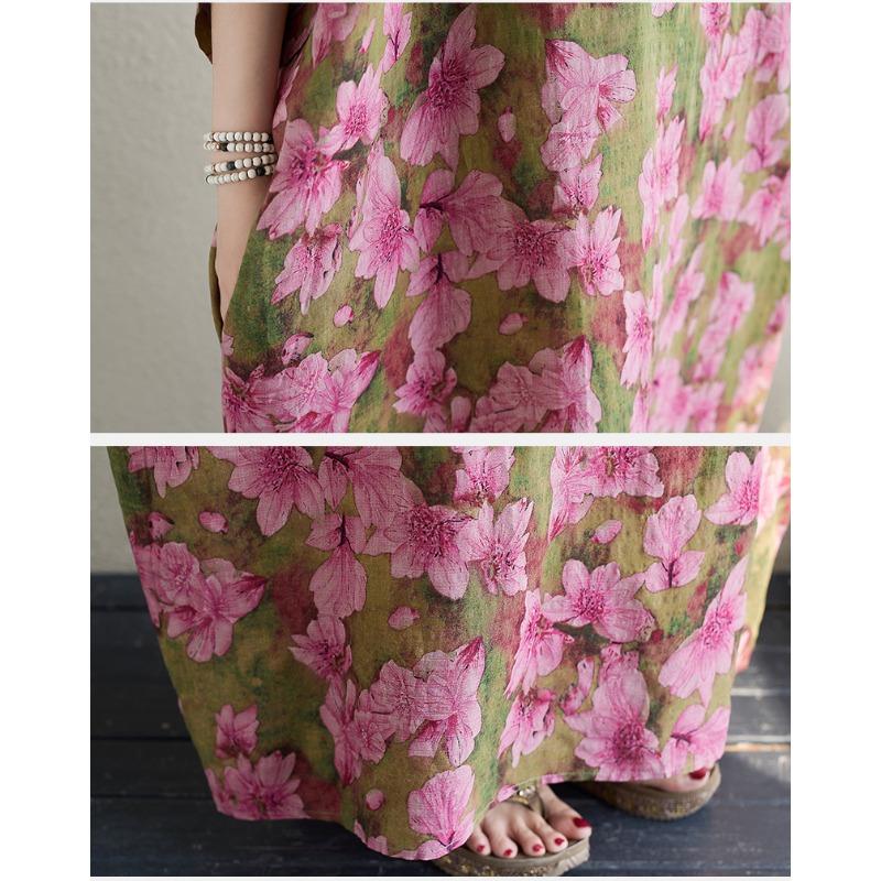 DIMANAF 2024 Plus Size Summer Women Beach Basic Loose Style Vintage Long Bohemian Dress Floral Print Dresses