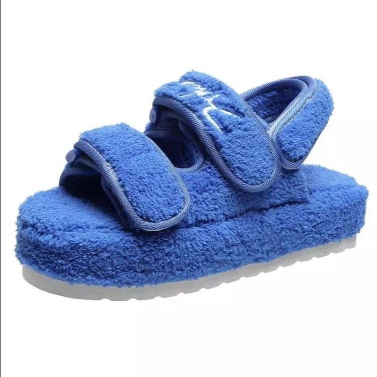 Herbst und Winter neue einriemige dicke Sohle Fell Sandalen geprägte Baumwolle Europäische und Amerikanische große Größen Sandalen Schuhe