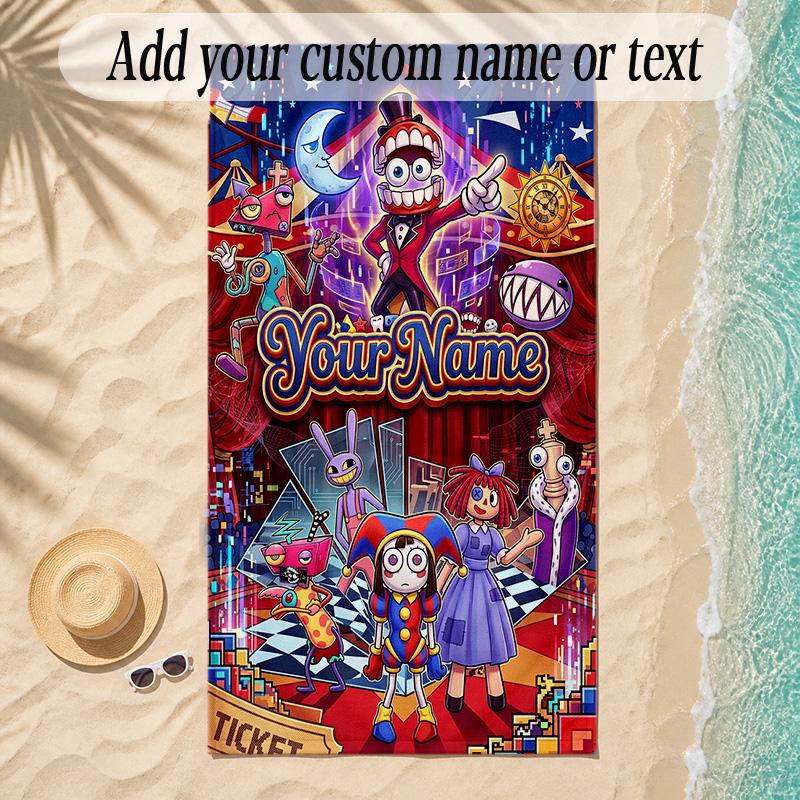 Beach TowelThe Amazing Digital Circus Custom Name Text Personalized Soft Towel for Beach Pool Indoor Home Decor Gift