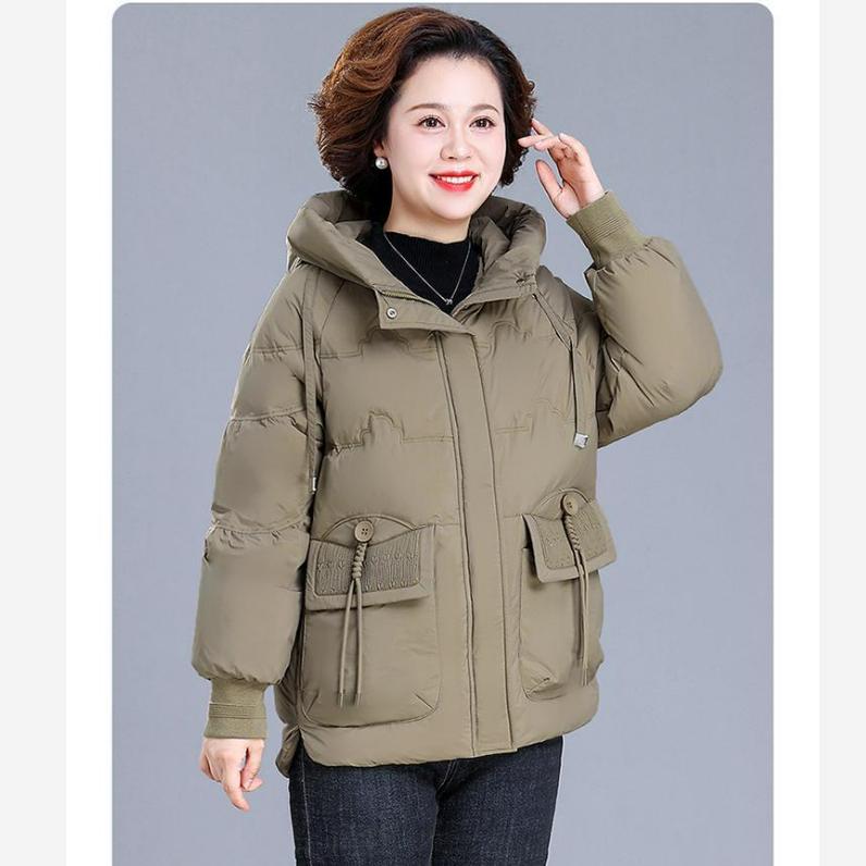 

Короткий пуховик Зимняя одежда Для среднего и пожилого возраста Зимняя куртка Женский Большого размера Тонкая стеганая куртка L хаки