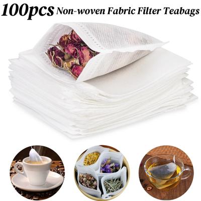 100 ks jednorázových čajových sáčků z netkané textilie, potravinářské čajové filtrační sáčky s těsněním z šňůrky pro čajový infuzér, koření, byliny, kávové filtry