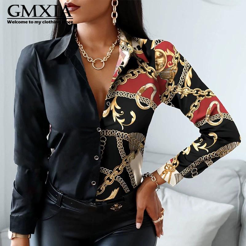 GMXIA Damenmode Lässig Freizeit Langarm POLO Kragen Blusen & Hemden