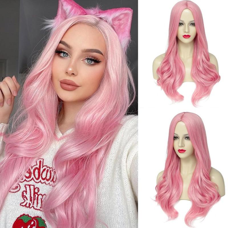 Front Lace Wig Women Natural Middle Part Long Wavy Full Cap Heat Resistant Synthetic Hair