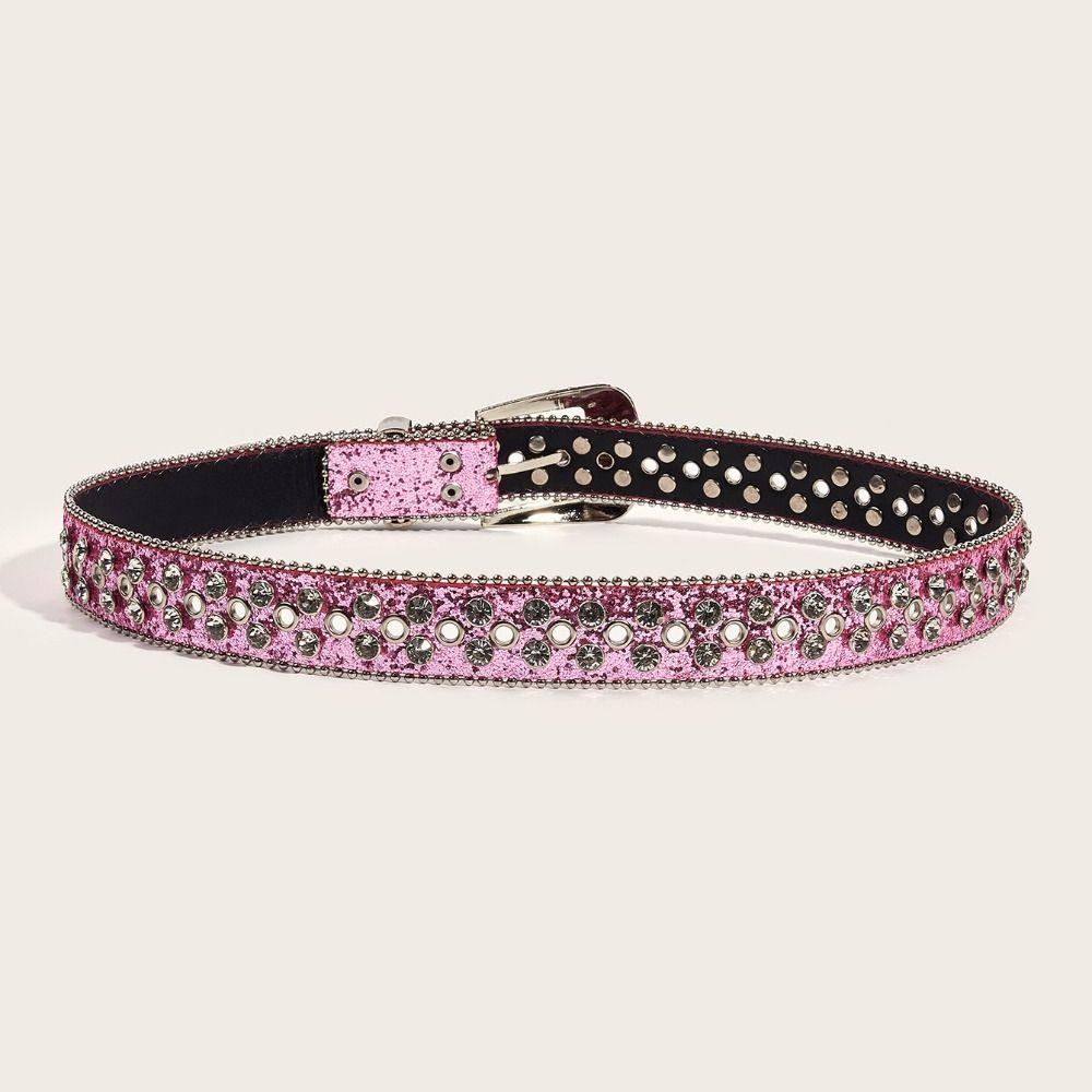 Y2K Blingbling Belt PU Leather Waistband Retro Rhinestone Belts  Men