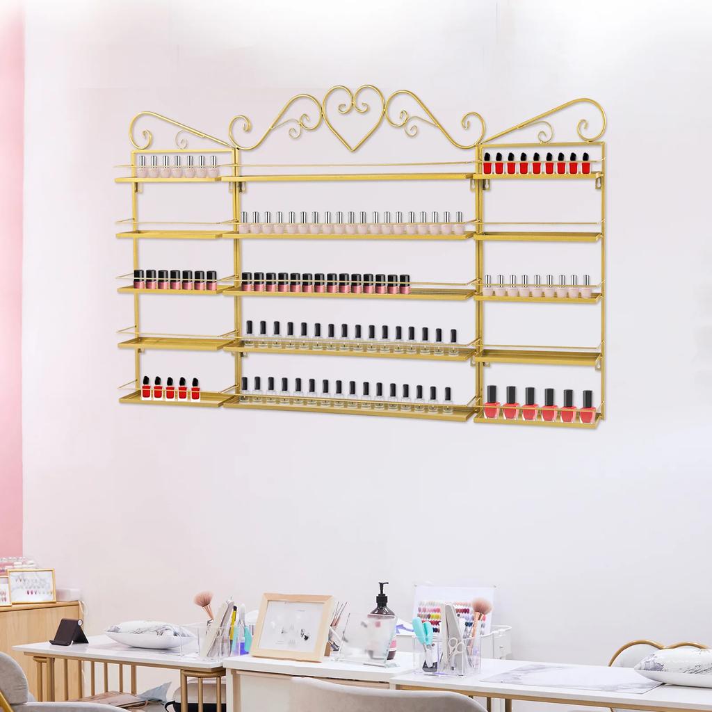 Five-Layer Wrought Iron Wall Nail Art Display Rack Set of Three - Gold, High-Quality, Durable