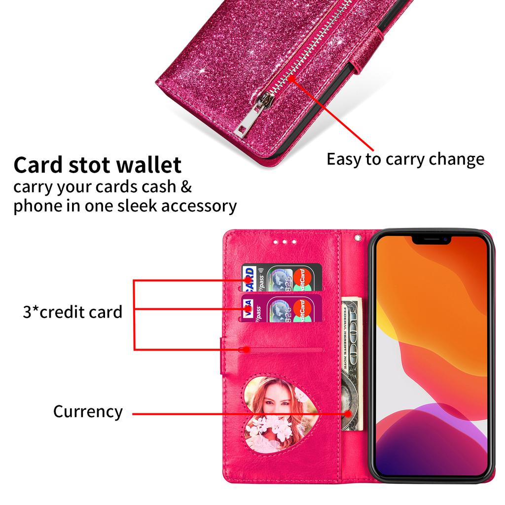 Zipper Glitter Leather Case for XiaoMi Mi 13 12T 11T 10T 11 Lite 5G Poco X5 X4 X3 GT F3 F4 M4 Pro M5S C55 C40 Flip Phone Wallet