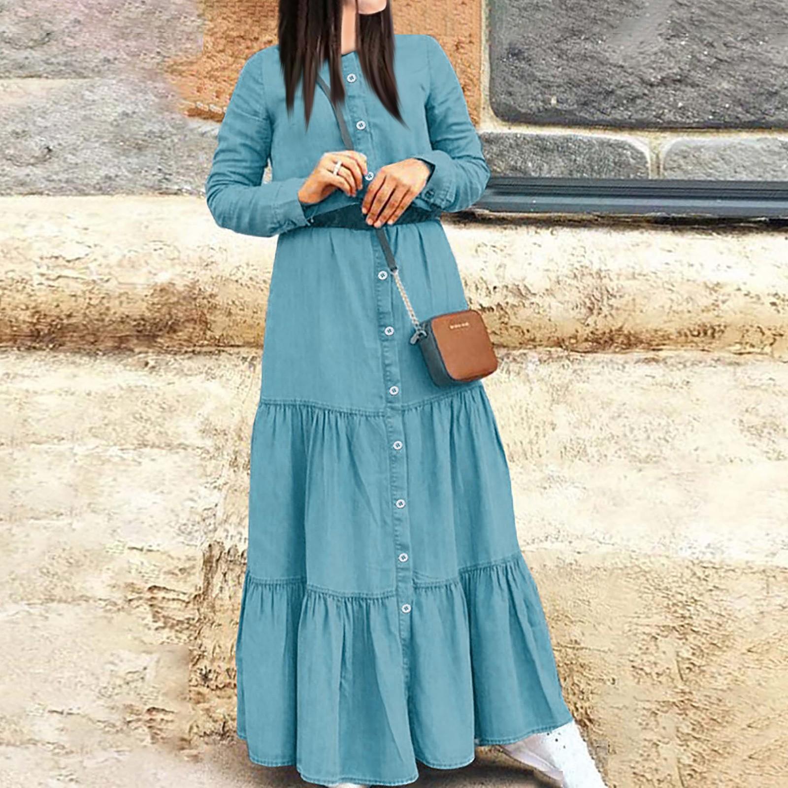 

Женское джинсовое удлиненное однотонное платье на пуговицах больших размеров XXXXXL синий