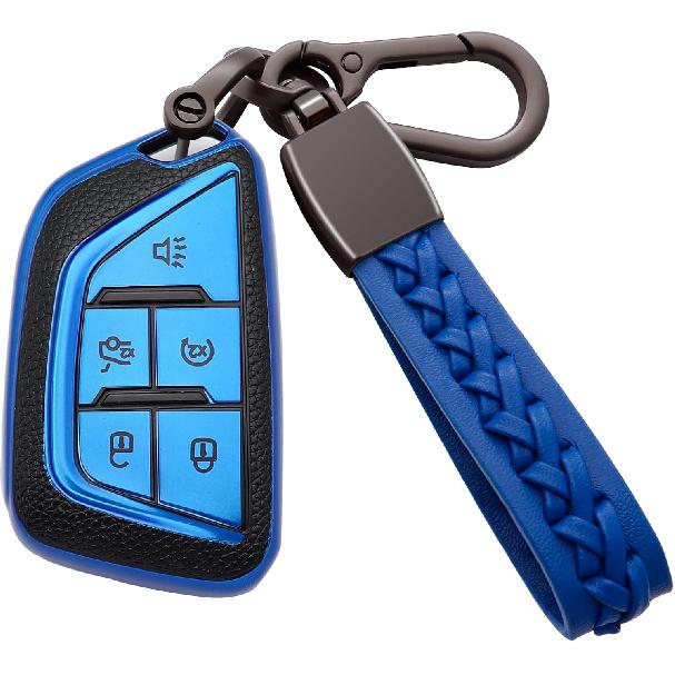 for Cadillac Key Fob Cover Soft TPU with Keychain Shell Full Protective Cover Remote Smart Key Fob Case Compatible with 2020-2023 Cadillac Escalade
