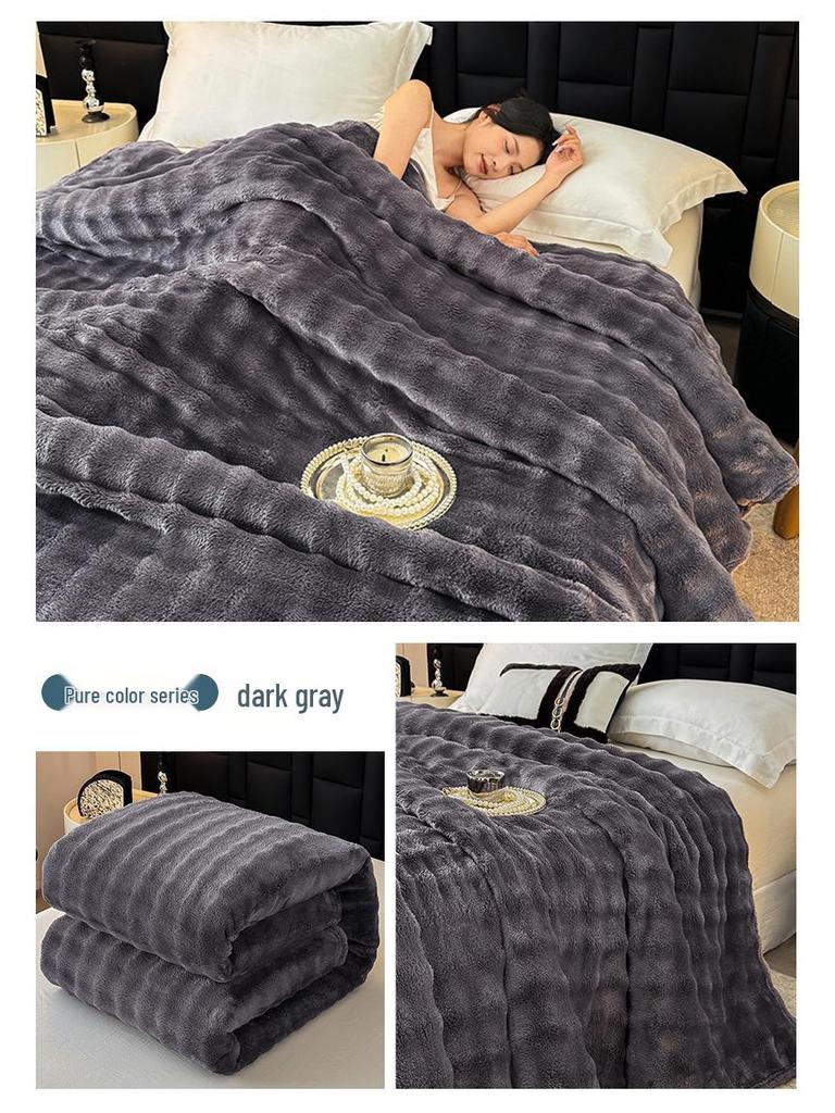 Soft Faux Rabbit Fur Plush Blanket - Thick Solid Color for Bed, Office, or Sofa