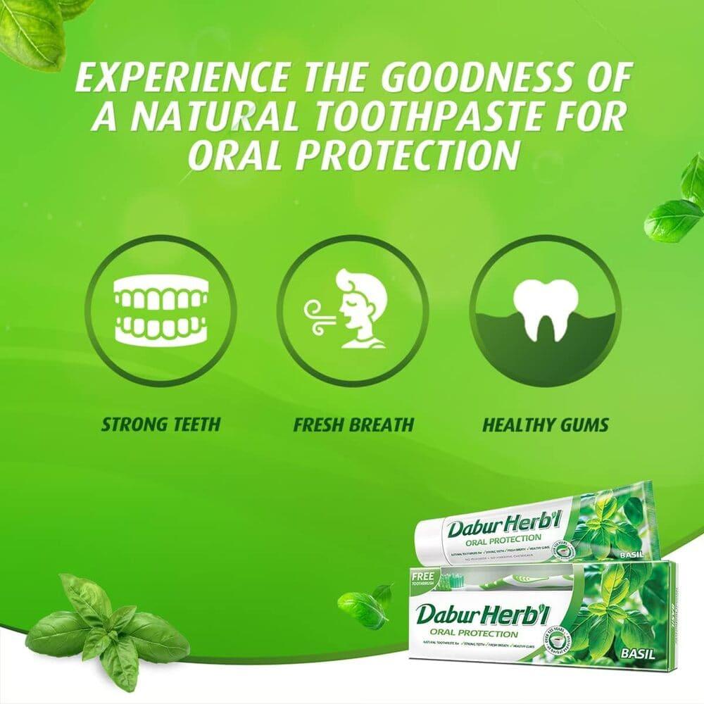 Herbal Basil Toothpaste + FREE Toothbrush Dabur