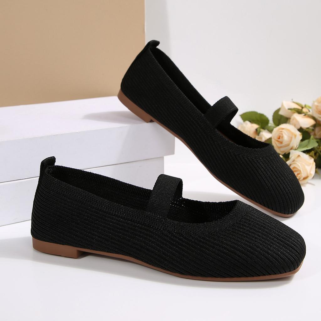 2025 New Large Size Hollow Fly-woven Flat-soled Single Shoes Women's Foreign Trade Breathable Foot Cover Four Seasons Square Head Work Shoes