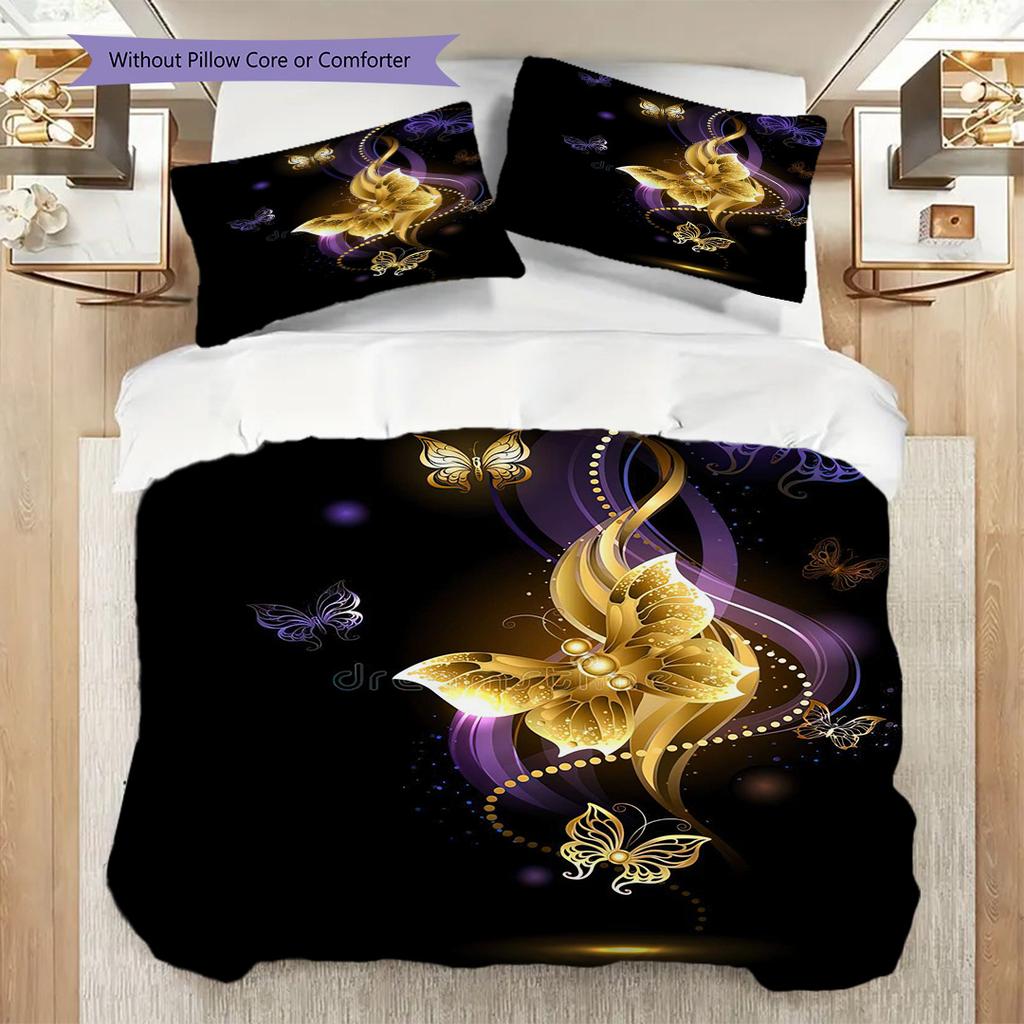 1PC Mariposas, flores Juego de Ropa de Cama Colcha Funda de Colcha Funda de Almohada Decoración del Hogar Regalo de Cumpleaños (1 * funda de edredón + 15 * funda de almohada, sin relleno)