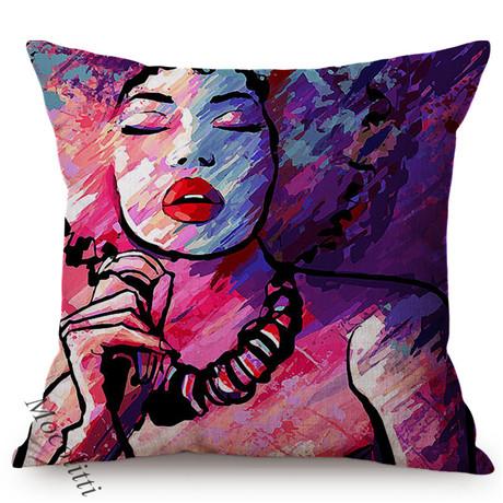 Fashion Woman Portrait Throw Pillow Case Pink Water Color Hand Painted Abstract Girl Decoration Square Cushion Cover Almofadas
