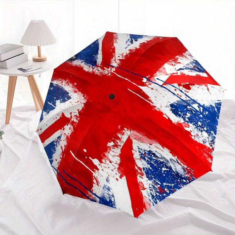 Union Jack Flaggen-Kunstschirm - Niedliches Cartoon-Design, Tragbarer Faltregenschirm mit robustem Eisengestell und 8 Speichen für alle Jahreszeiten