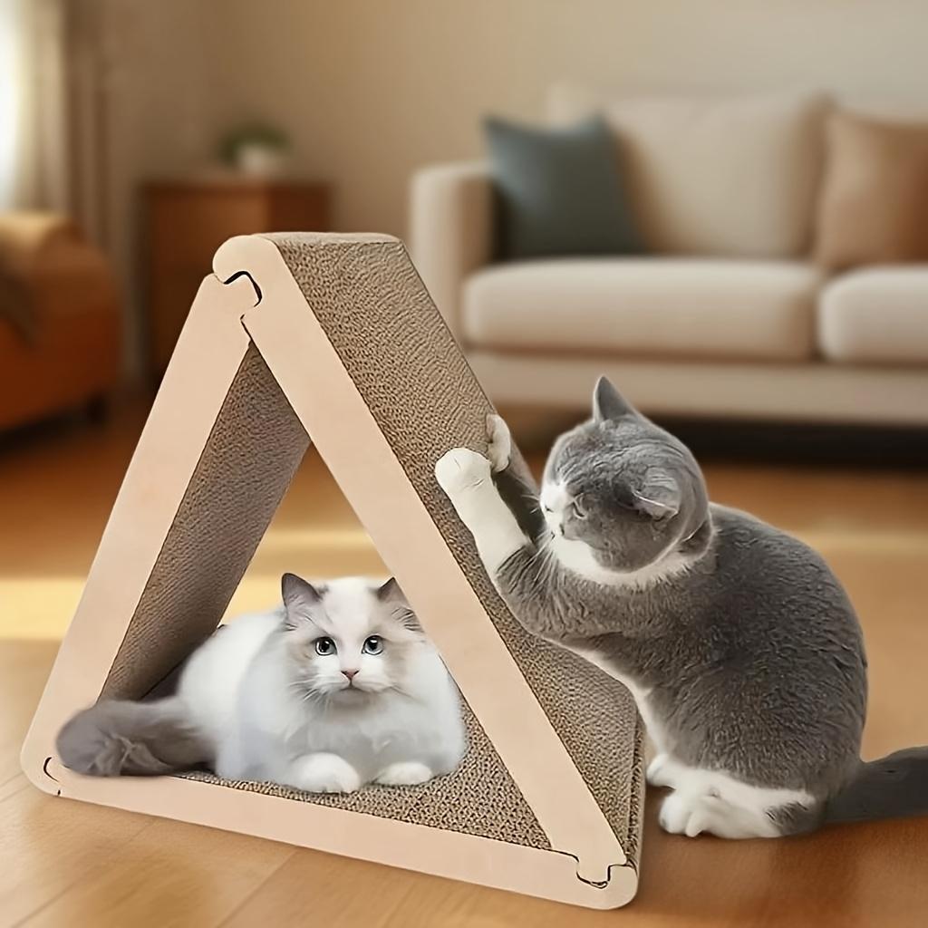 Cat Foldable Scratching Board - Triangular Design with 6 Play Surfaces, Durable Triangle Shape for Playing and Scratching, Interactive Fun