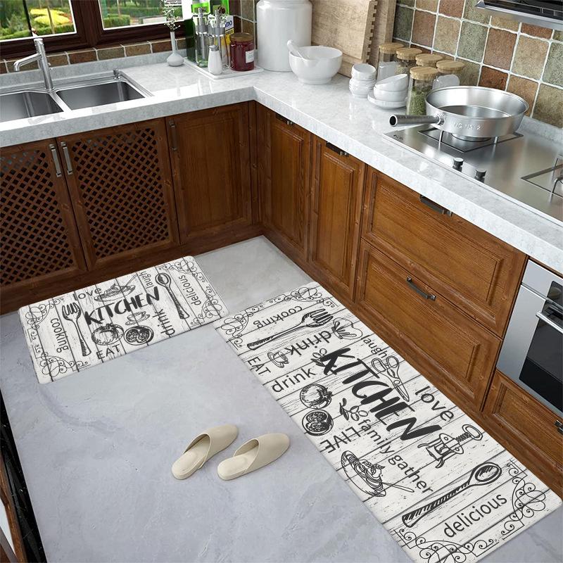 Set da cucina due pezzi: Tappetini Assorbi-Olio e Resistenti alle Macchie con Motivo di Posate