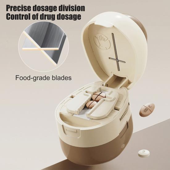 2-in-1 Pill Cutter Adjustable 1/2 1/4 Pill Splitter with Sharp Blade Storage Compartment Portable Safe Tablet Cutter for Tiny Small And Large Pills