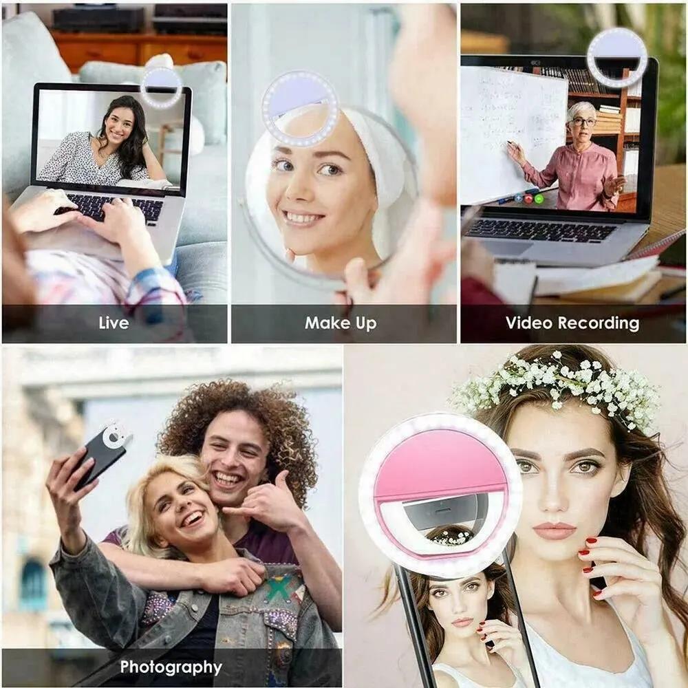 LED Selfie Ring Light Novelty Makeup Lightings Led Selfie Lamp Mobile Phones Photo Night Light Rechargeable Lamp Selfie Ring